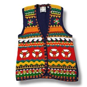 Marisa Christina Sweater Vest Hand Knit Colorful Medium Vintage